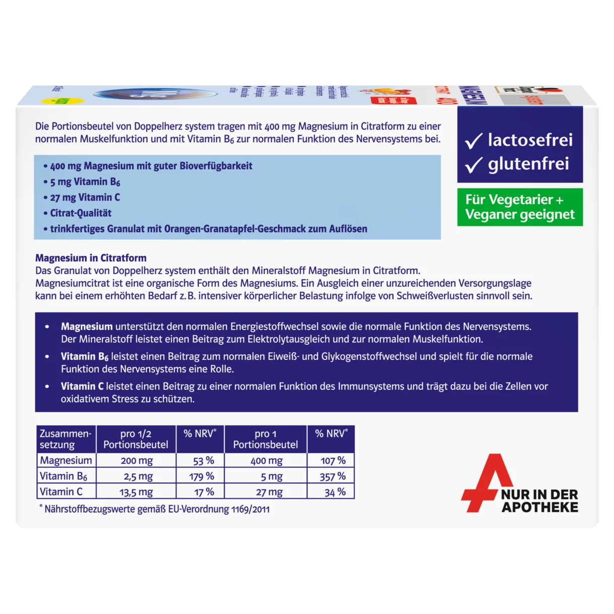 Abbildung der Produktverpackung Doppelherz system MAGNESIUM 400 CITRAT Rückansicht